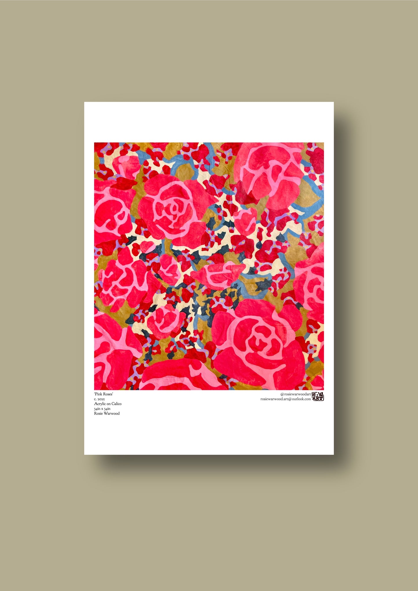 'Pink Roses' A3 Poster Print